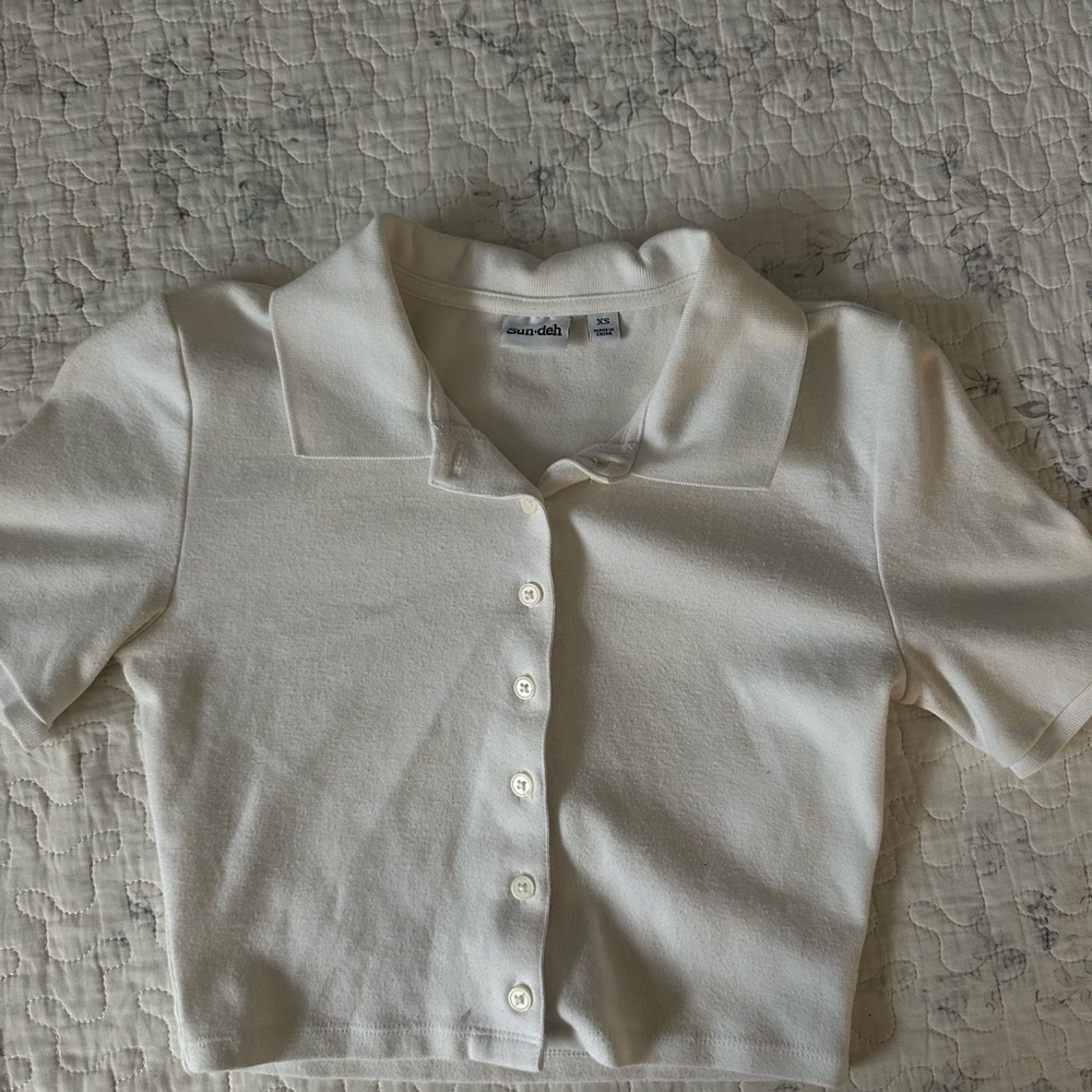 Sunday Best White Button Down Shirt Cropped Short Sleeve